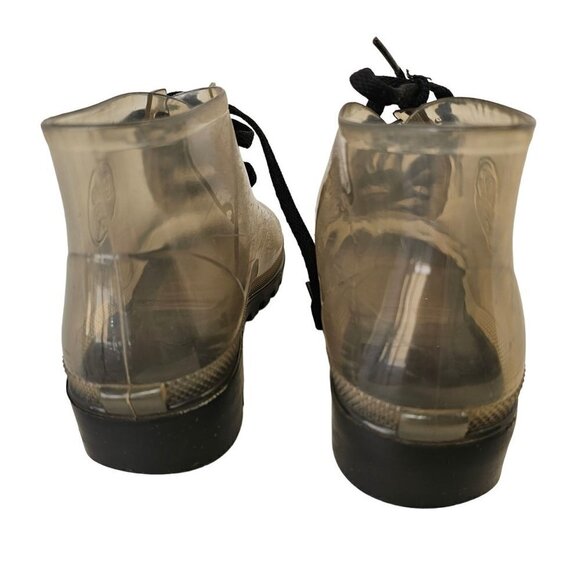 JuJu Clear Rubber Wellies Rain Booties Lace Up Black Tread Womens US 6 UK 4 - Picture 5 of 10